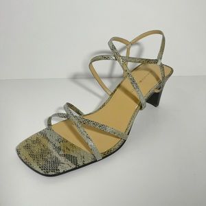 Bandolino Size 9 snake skin animal print gold ankle strap formal high heels new